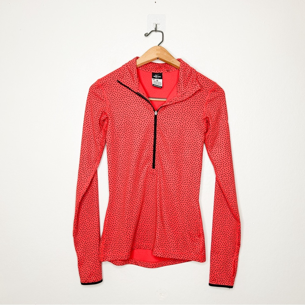 Nike Pro Dri Fit Womens Red Polka Dot Athletic Workout Pullover Sweatshirt‎ XS - Picture 2 of 8